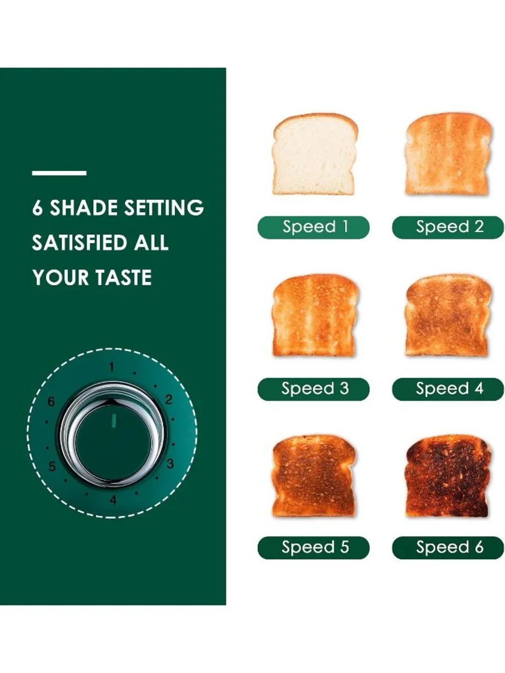 4 Slice Green Retro Stainless Steel with Bagel Defrost Cancel Function Toaster
